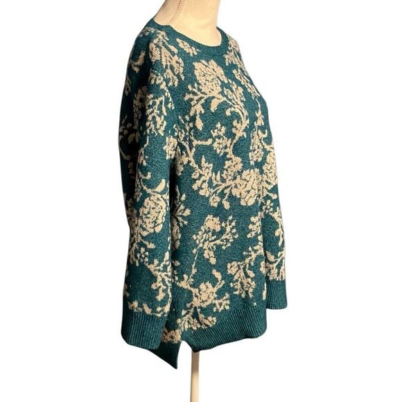 Croft & Barrow Floral Knit Long Sleeve Pullover Sweater Teal White Plus Size 2X - Picture 4 of 6